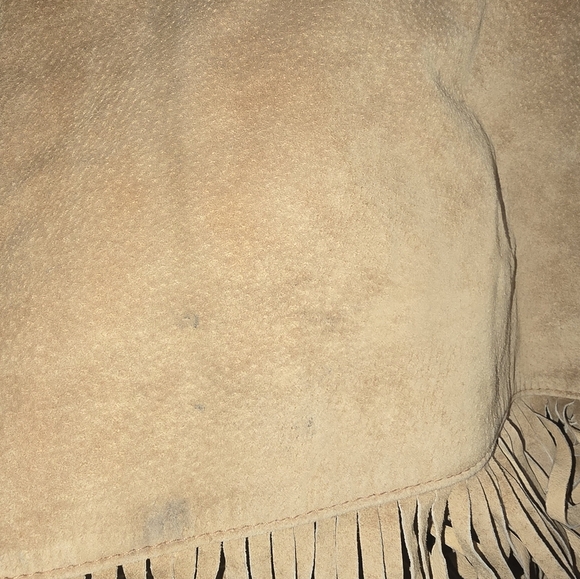 Marlboro Miles Gear Vintage 90s Tan Suede Leather XL Fringe Jacket Satin Lined - Picture 7 of 11